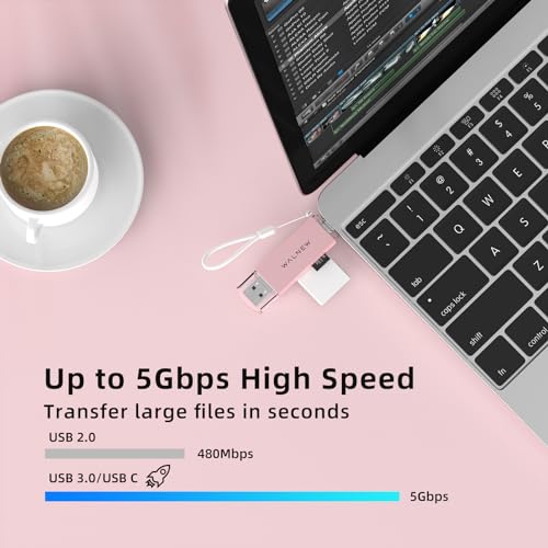 WALNEW SD Card Reader, USB 3.0 & USB-C SD/TF Memory Card Adapter | Supports UHS-I SD/SDHC/SDXC/MicroSD, Compatible with MacBook, PC, iPad, iPhone 15, Samsung Galaxy Android - color: Pink