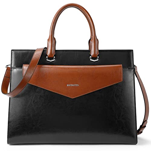 BOSTANTEN Briefcase for Women Laptop Tote 15.6 Inch Genuine Leather Handbag Work Bag Beige - color: D-black&brown