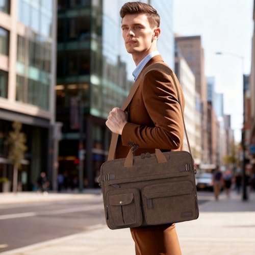 MOSISO 3 in 1 Laptop Bag for Men, 15-16 inch Computer Bags Laptop Backpack | Crossbody Satchel Bookbag Briefcase Messenger Bag with Trolley Sleeve for College Work Business Travel, Brown