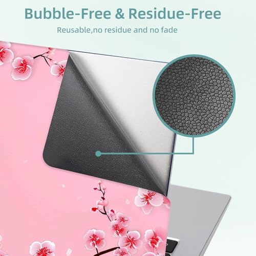 Universal Laptop Skin Decal, 3-Piece Vinyl Protector for 12 13 14 15.6" Notebook, Waterproof Anti-Scratch, Easy Trim & Bubble-Free Finish, Pink Background Cherry Blossom - color: Pink Background Cherry Blossom