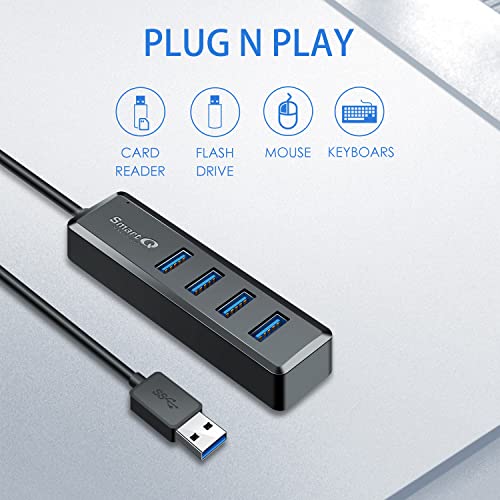 SmartQ H302S USB 3.0 Hub, 4-Port USB Expander with 2ft Long Cable, High-Speed Data Transfer, Compatible with Laptop, PC, Mac, Printer, External HDD (Pack of 2) - size: 2 ft (Pack of 2), style: USB A - 3.0