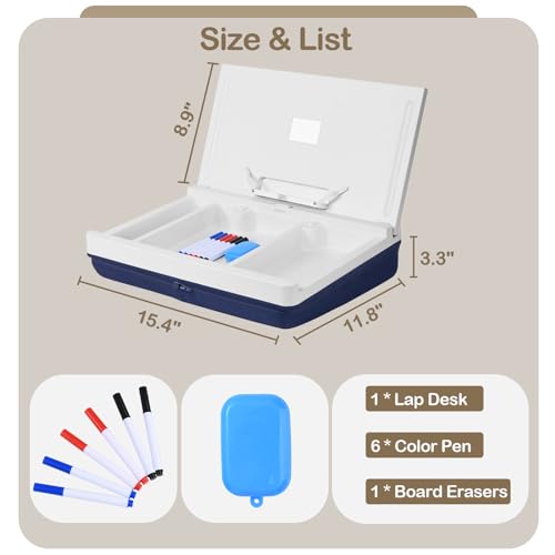 Lap Desk with Storage Cushion with iPad Slot Magnetic WhiteBoard | Washable Portable Writing Laptop Lap Desk for Home Office Couch Bed - Fits Up to 15.6 Inch Laptop