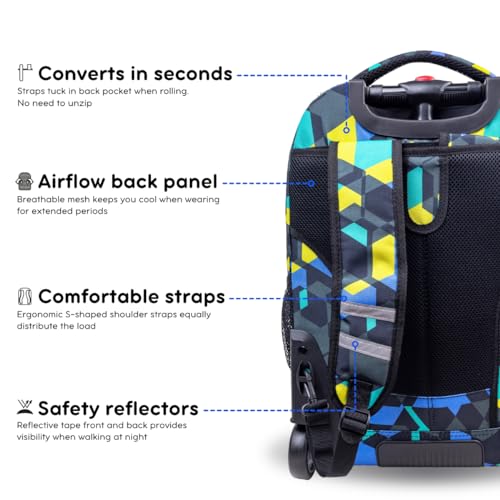 J World Sundance Laptop Rolling Backpack for Girls Boys. Roller Bookbag with Wheels, 20 Inch, Cubes - color: Cubes