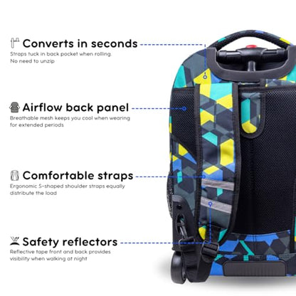 J World Sundance Laptop Rolling Backpack for Girls Boys. Roller Bookbag with Wheels, 20 Inch, Cubes - color: Cubes