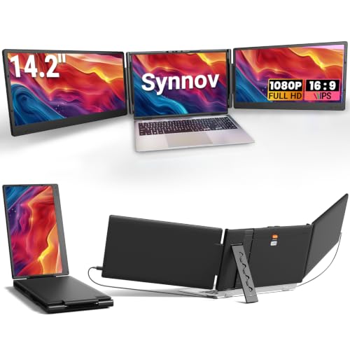 14.2" Laptop Screen Extender, 1080P FHD Triple Portable Monitor for Laptop | For 13-17.3" Laptop, Built-in Auto Width Adjustment Button, Plug & Play, Travel Monitor Extender Works with Wins/MacOS/Chrome - color: Dark Black