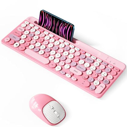 Bluetooth Keyboard and Mouse Wireless, Multi-Device Rechargeable Keyboard and Mouse Combo with Phone Holder (Bluetooth 5.0+3.0+2.4GHz) Quiet Ergonomic Compatible with Mac/Windows/iOS/Android