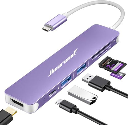 Hiearcool USB C Hub, 7-in-1 USB C Dongle for MacBook, HDMI, PD, Purple - color: Light Purple