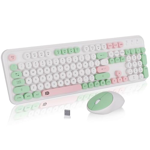 Wireless Keyboard and Mouse Combo with Switch Button- 2.4GHz Cordless Typewriter Keyboard | Auto-Sleep | USB Receiver for Windows PC/Laptop - White Colorful - color: 105Keys White Colorful