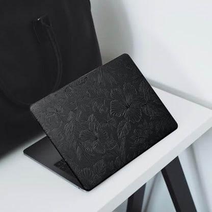 Floral Logo Cutout Case for MacBook Air 15 inch 2026 2025-2023 M5 M4 M3 M2 | Model A3448 A3241 A3114 A2941, Elegant Textured Retro Leather Hard Shell Mac Air 15 inch Laptop Case & Keyboard Cover, Black - color: Embossed Floral Black