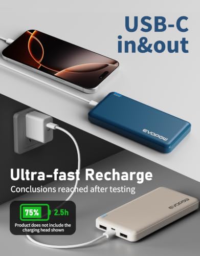 2-Pack Portable Charger, 10000mAh Power Bank, Battery Pack, Battery Bank | Slimmer, Fast Charging, USB C in&Out, for iPhone Tablet Samsung Pixel Headphones etc (Blue&Light blue) - color: Blue&Light blue