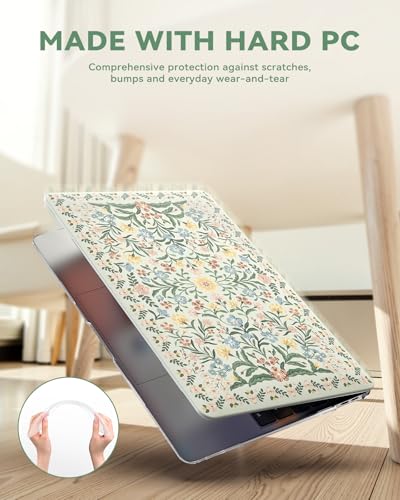 iCasso Compatible with MacBook Air 13 inch Case 2020-2018 Release A2337 M1 A2179 A1932, Slim Anti-Scratch Protective Plastic Hard Shell Case+Keyboard Cover for Mac Air 13.3-Green Floral - color: B-Green Boho Floral