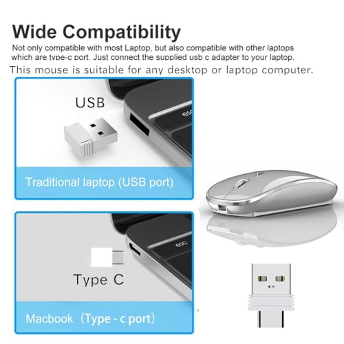 JETTA Wireless Mouse for MacBook Pro, MacBook Air, Laptop, Desktop, Chromebook, Win7/8/10/11, PC - Silver - color: Silver