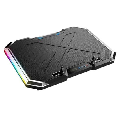 HEMOTON RGB Light Laptop Cooling Pad with Height Adjustable Alloy Stand, 7-Gear LCD Touch Control Fan Cooler for Gaming Laptops, USB Powered Ventilated Support