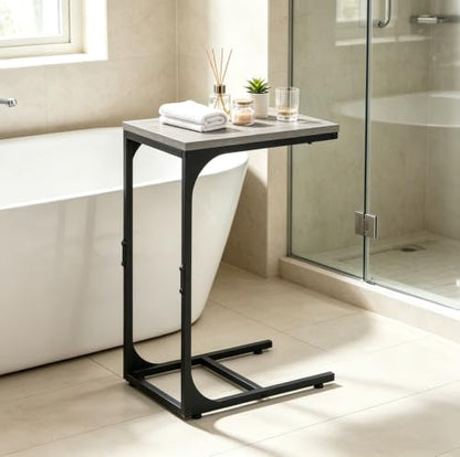 WLIVE C Shaped End Table, Small Couch Side Tables with Metal Frame, Sofa Table TV Tray for Living Room, Bedroom, Greige - color: Greige