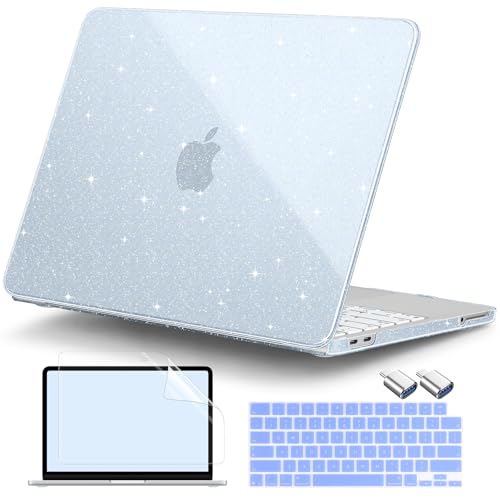 DONGKE Glitter Case for MacBook Neo 13 Inch 2026 (Model A3404 | A18 Pro Chip) | Clear Sparkly Hard Shell Cover with Screen Protector & Keyboard Cover & 2 USB-C Adapters - Bling Lightblue - color: Bling Lightblue