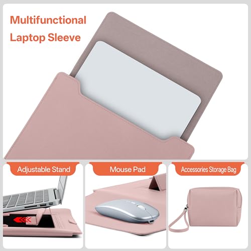 13-14 Inch Protective Laptop Sleeve Case with Stand, for MacBook Pro 14'' M5~M1, Pro/Max(2026-2021), MacBook Air 13.6'' M5-M2, (2026-2022), iPad Air/Pro Surface, PU Leather Laptop Case (13"-14" Pink) - color: Pink, size: 13-14 Inch