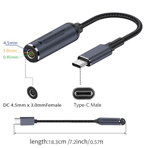 DC 4.5mm x 3.0mm Female Input to USB C PD Male Power Charging Cable,100W DC4506 to USB Type-C PD Output 5V/9V/20V Cable with PD Chip Inside, Charging for Phones, Tablets, TWS, Laptops with USB-c