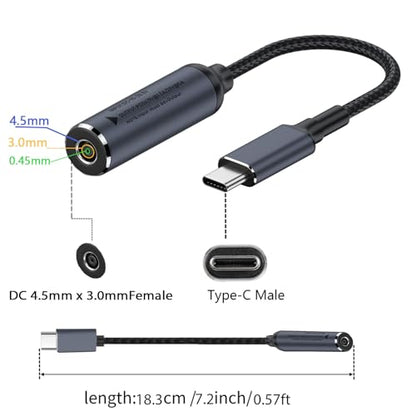 DC 4.5mm x 3.0mm Female Input to USB C PD Male Power Charging Cable,100W DC4506 to USB Type-C PD Output 5V/9V/20V Cable with PD Chip Inside, Charging for Phones, Tablets, TWS, Laptops with USB-c