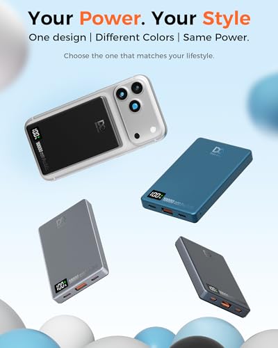 PD 35W Magnetic Wireless Power Bank 10000mAh Fast Charging Portable Charger | Slim Battery Pack Compatible with iPhone 17 16 15 14 13 12, Samsung Galaxy S26 S25 S24 Ultra & Android Cell Phones - color: Black