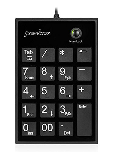 Perixx PPD-202 Wired 19 Keys Slim Numeric Keypad, Big Print Font, Silent Notebook Scissor Key Number Keypad with Tab Key and Num Lock, Black - style: USB only