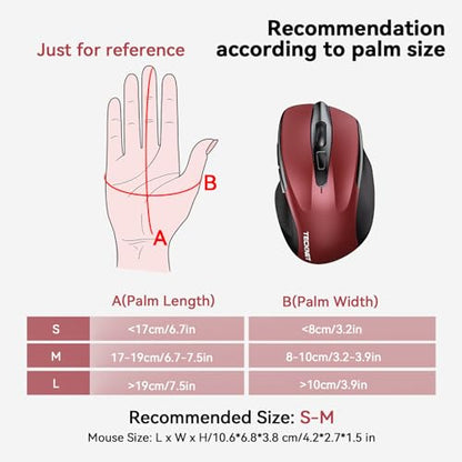 TECKNET Wireless Mouse (2.4G & BT5.0/3.0) Silent 4800 DPI Computer USB A & Bluetooth Mouse 6 Buttons, Wide Compatibility - Red - color: Red