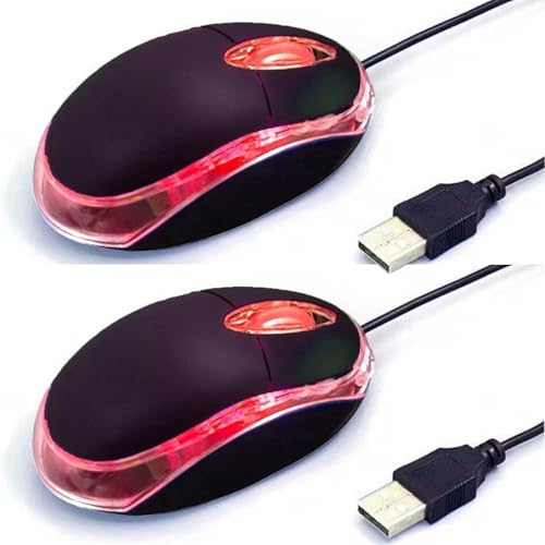 2 Pack Wired Mini Optical Mouse with Ergonomic Design, USB Computer Mice for Laptops and PCs,Office and Home,School,Kids (Black, Wired) - color: 2 pack black