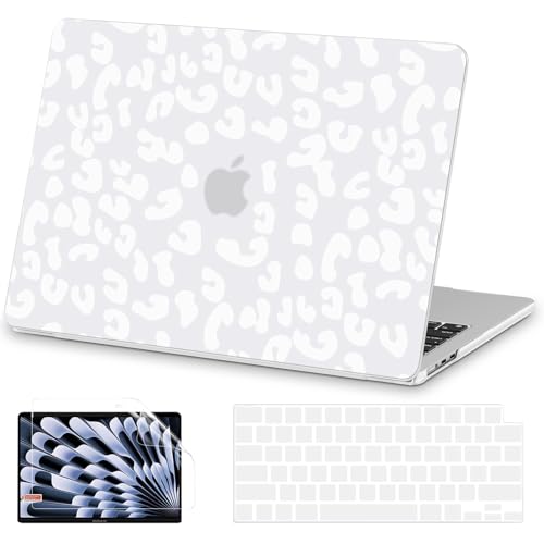 AKIT for MacBook Air 13 inch Case M5 M4 M3 M2 2026-2022, White Leopard | A3449 A3240 A3113 A2681, Aesthetic Pattern Hard Shell Laptop Case+Screen Protector+Keyboard Cover for MacBook Air 13.6 inch - color: Leopard White