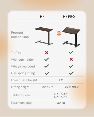 FLEXISPOT H7 PRO 90° Tiltable Mobile Overbed Table with Pneumatic Lift,28'' | Foldable bedside table with adjustable desktop for laptop, Rolling Computer Cart and bed sofa.27.6" W x 15.7" D,Rustic Brown - color: Rustic Brown, size: 28x16