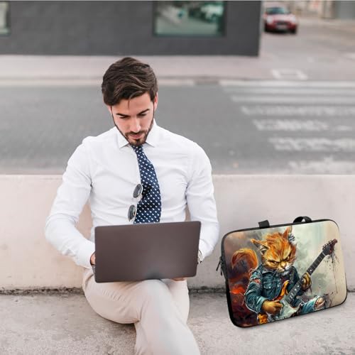 14" 15" Laptop Handle Bag Computer Bag,14.2" 15.4 inch Pouch Holder Notebook Sleeve Cover Compatible for Dell,Lenovo,Toshiba HP, Asus Notebook Messenger Briefcase-Cat Playing Guitar - color: Cat Playing Guitar