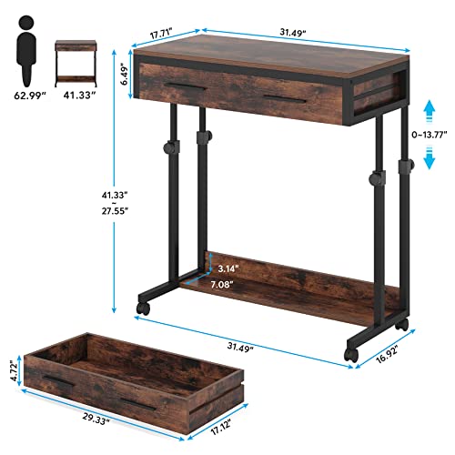 Tribesigns Portable Desk with Drawers, Mobile Laptop Desk with Wheels, Sofa Side Table Small Portable Standing Rolling Table for Home Office - color: Brown