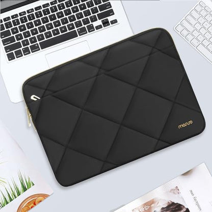 MOSISO 13-14 inch Laptop Case, 13.3 inch Laptop Sleeve, Black | Compatible with MacBook Neo/Air 13.6/Pro 13/Pro 14, HP Dell ASUS Lenovo, Rhombus Quilted Horizontal Bag with Small Case - color: Black