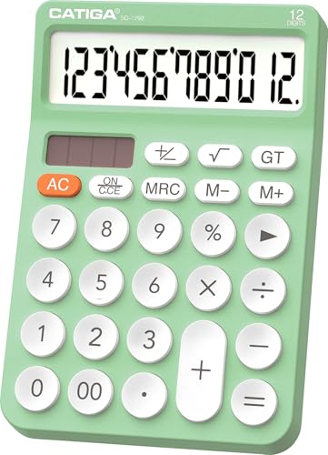 CATIGA 12 Digit Desktop Calculator Basic Desk Calculator with Large LCD Display, Big Buttons, 4 Function, Solar and Battery Dual Power, for Office, School, Home, SD-1292 Mint - color: 5.3) Mint