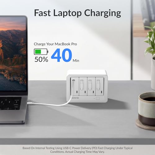 12-in-1 Desktop Modular Charging Station, 4 65W USB C Retractable Chargers with 33.5in Built-in Cables, ETL Surge Protector Charging Hub for Laptop, Phone, Tablet, Home Office Desk, White - color: White