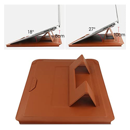 HoYiXi 14 Inch Laptop Sleeve Case Leather Bag with Stand Compatible with Mac Book Pro 14 2021/ASUS Vivobook 14/HP Pavilion X360/IdeaPad 14/Dell HP ASUS Acer Huawei Matebook 14'' PC, Brown - color: Brown, size: 13.5-14 in