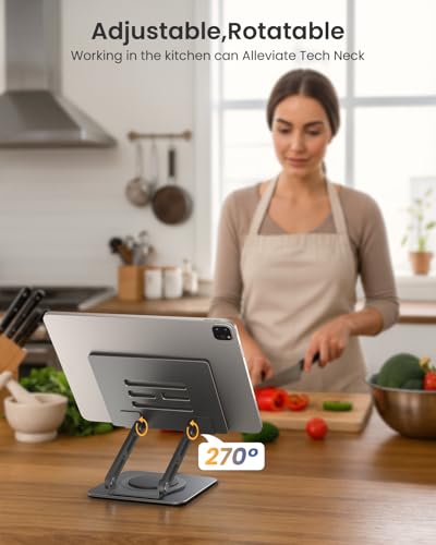 LOXP Adjustable Tablet Stand, 360 Rotating iPad Stand with Heavy-Duty Base | Perfect for Travel, Desk, Office, 4.7-16.9" Device, iPad Pro Air Mini, Kindle, Surface Tablet, Portable Monitors - Gray - color: Gray