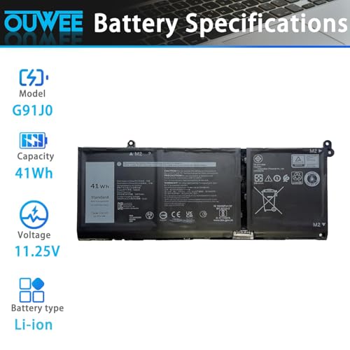 41Wh G91J0 Battery Replacement for Dell Latitude 3320 3330 3420 3520 Inspiron 3510 3511 3515 3525 3530 5310 5410 5418 5510 5515 5518 14 Plus 7420 7415 2-in-1 Vostro 5620 5625 V6W33 TN70C 11.25V - size: 8.39*3.50*0.22 inch G91J0