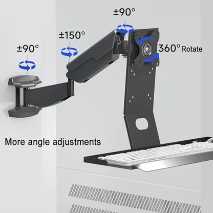 Wall Mounted Sit-Stand Single Monitor Workstation, Single Monitor and Keyboard Stand, with Gas Spring Arm & Folding Tray, Adjustable Height Angle, Max Load 22 Kg, for 17"-35"(60cm) - size: 60cm