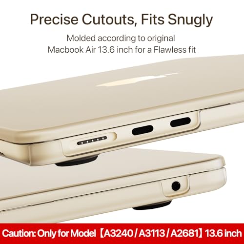 Soonjet for MacBook Air 13 inch Case with Keyboard Cover, Matte Finish Cover, Fits 2022-2025 M4/M3/M2 Models A3240 A3113 A2681, Color-Matched Transparent Design for MacBook Air 13.6 inch | Easy to Snap On, Closes Seamlessly, Scratch Resistant, Non-Slip Pa
