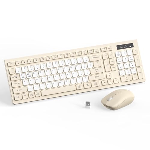 Silent Wireless Keyboard and Mouse Combo, Full-Sized Wireless Keyboard and Adjustable DPI Mouse, 2.4GHz USB Receiver, Keyboard and Mouse for PC, Windows, MAC, Desktop, Laptop(Latte-Color B) - color: Latte Color-B