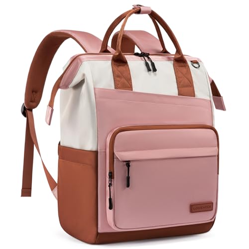 LOVEVOOK Laptop Backpack for Women, 15.6 Inch Travel Backpack for Work College Business, Water Resistant Teacher Nurse Bag with Large Capacity, School Bookbag Bags Cute Daypack for Woman Girls - color: Blush-beige-brown, size: 15.6 inch