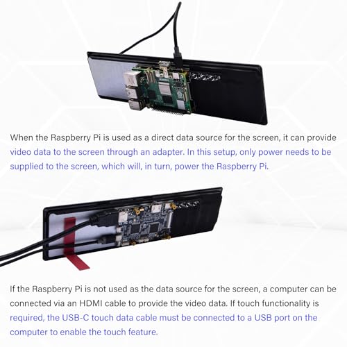 GeeekPi 11.26 inch 1920x440 HDMI LCD Capacitive Touch Screen for Raspberry Pi 5/4B/3B+/3B