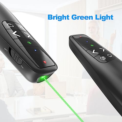 Presentation Clicker for PowerPoint, Wireless Presenter Remote with Laser | Ergonomic PowerPoint Remote Clicker with Green Laser Pointer for Computer Laptop/Windows/Mac/PPT/Google Slides Advancer - style: Green Pointer