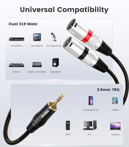 tisino 3.5mm to Dual XLR Stereo Cable 1/8 inch Mini Jack to 2 XLR Male Y Splitter Adapter Cord- 3.3 FT - size: 3.3 feet