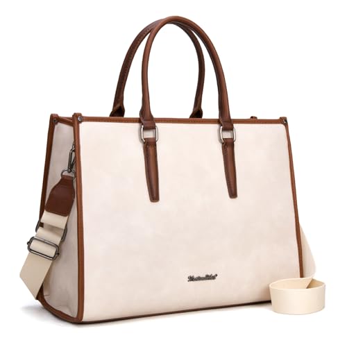 Montana West Laptop Tote Bag for Women 15.6 Inch Computer Bags Business Office Work Briefcase With Adjustable Shoulder Strap - color: Beige