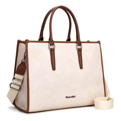 Montana West Laptop Tote Bag for Women 15.6 Inch Computer Bags Business Office Work Briefcase With Adjustable Shoulder Strap - color: Beige