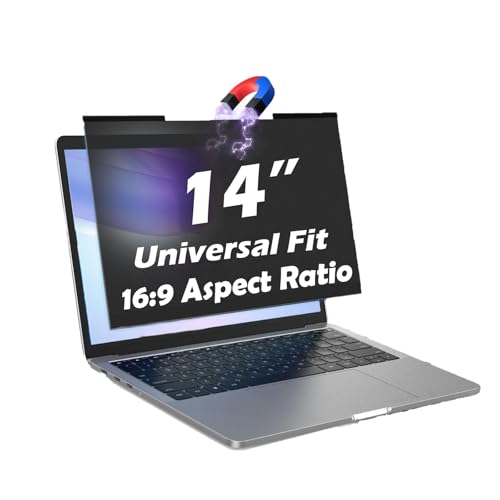 14 Inch Magnetic Laptop Privacy Screen – Removable Privacy Filter, 16:9 Aspect Ratio, Anti-Glare, Blue Light Blocking, UV Protection, Dual-Sided, Universal Screen Protector for HP, Dell, Lenovo, ThinkPad, Acer, Asus (14 inch 16:9) - size: 14 inch 16:9