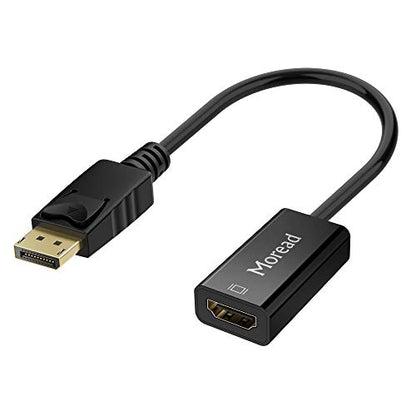 4K DisplayPort to HDMI Adapter, Male to Female, Black | One-way from Display Port (DP) source (computer, desktop, laptop) to HDMI display (monitor, projector, TV); passive design