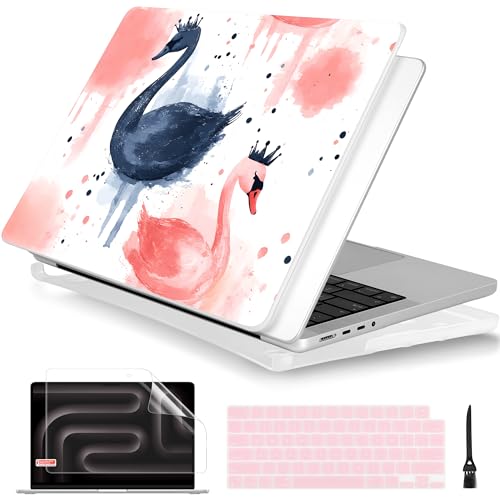 Batianda Case for New MacBook Pro 16 inch 2026 M5 2024 2023 Release with M4 M3 M2 M1 Pro/Max Chip,Slim Lightweight Protective Shell with Creative Pattern with Keyboard Cover & Screen Protector, Swan - color: Swan