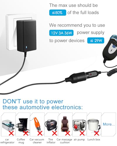 ALITOVE AC to DC Converter 110V to 12V 3A 36W Cigarette Lighter Adapter | Cigarette Lighter to Wall Outlet Adapter 3Amp 2A, AC to DC Adapter for Car Charger Car Dash Cam Car MP3/MP4 Car Fan - size: 3A