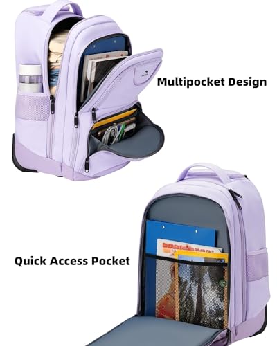 MATEIN Rolling Backpack for Women, 17 Inch Laptop Backpacks with Wheels | Backpack with Wheels, 17 inch Laptop Backpack, 36 L Main Compartment, Breathable Adjustable Straps, Rolling Travel Bag - color: Purple, size: 17-inch